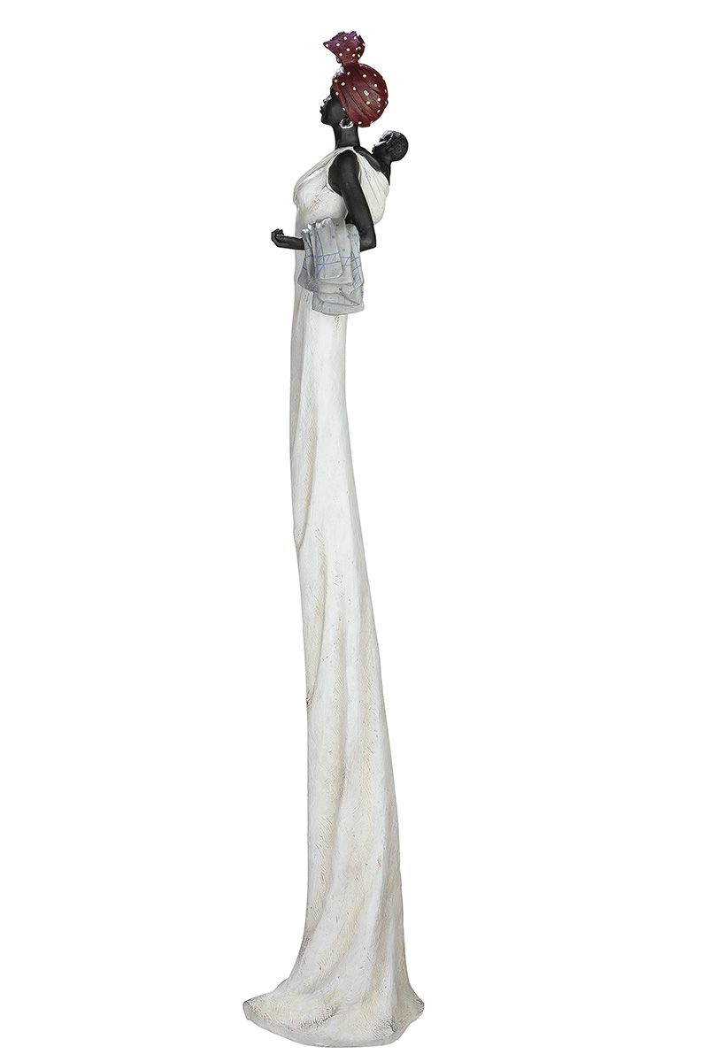 XXL Poly Figur Afrikanerin Tortuga weiß/creme/dunkelbraun mit Kind und Tuch Höhe 104cm