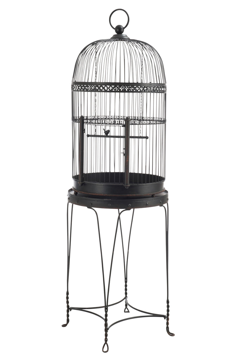 Handgefertigter Vogelkäfig auf Ständer - Metall, Vintage-Design, Schwarz