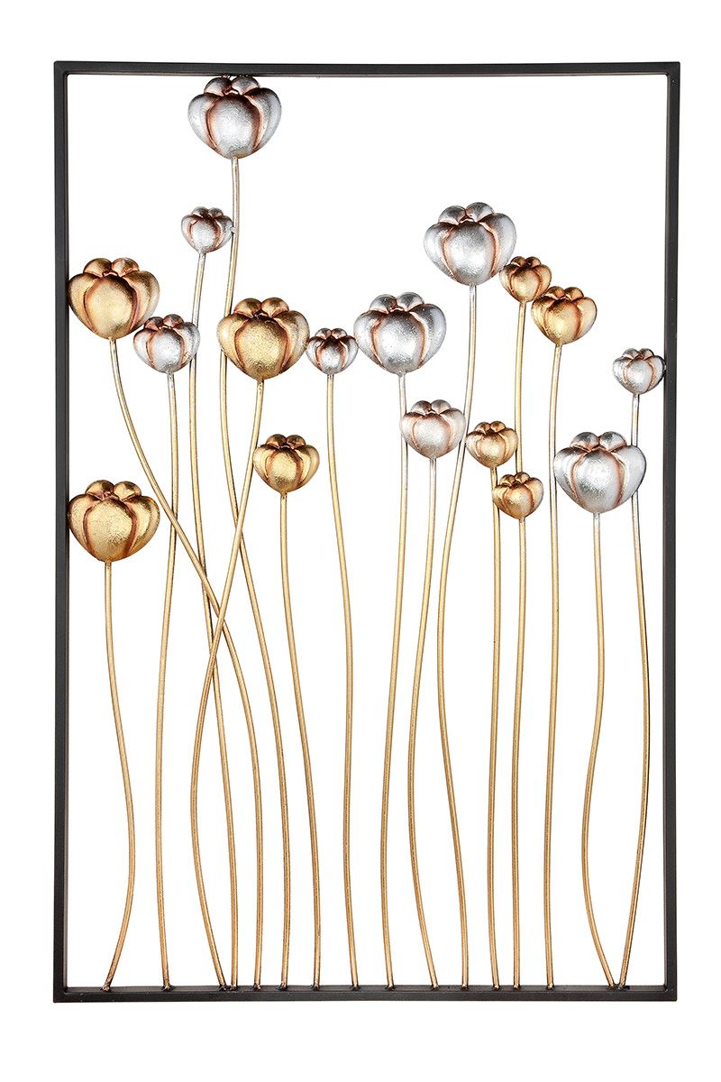2-er Set Gilde Wandrelief Blume antik silber/gold, handgefertigt & stabil , 60x90cm