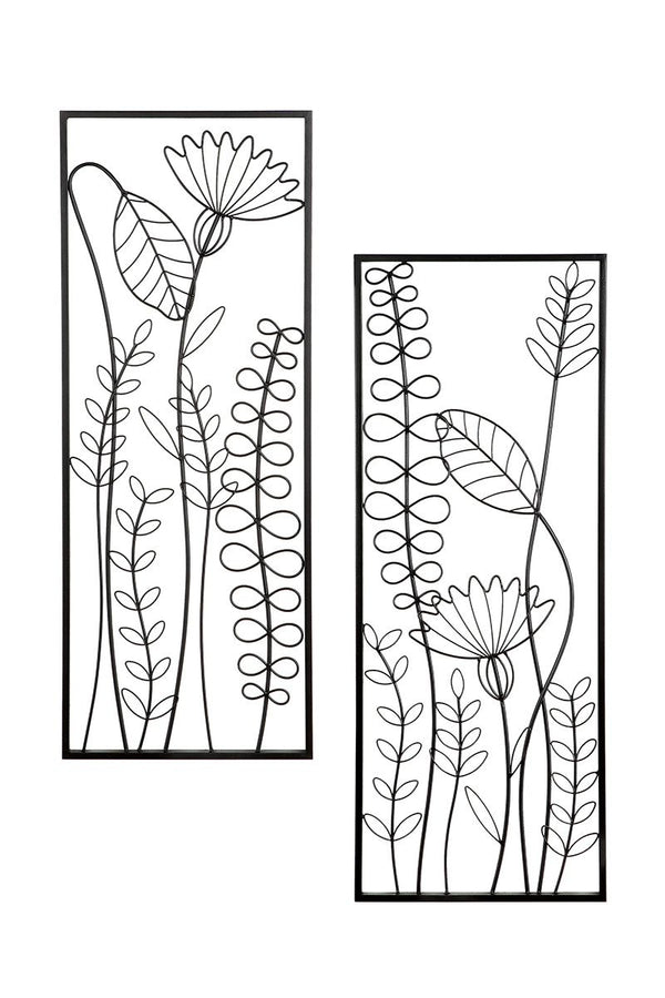 2 parts Metal wall relief vine leaves black height 91cm