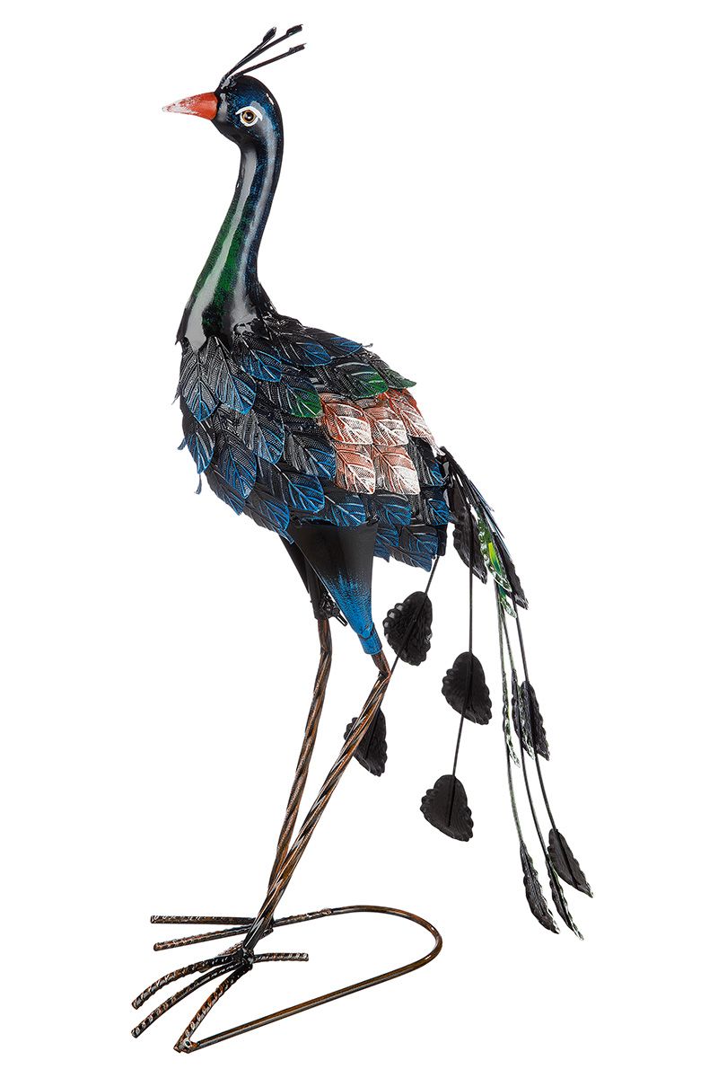 3tlg. Metall Pfau Set Gartendekoration blau/grün