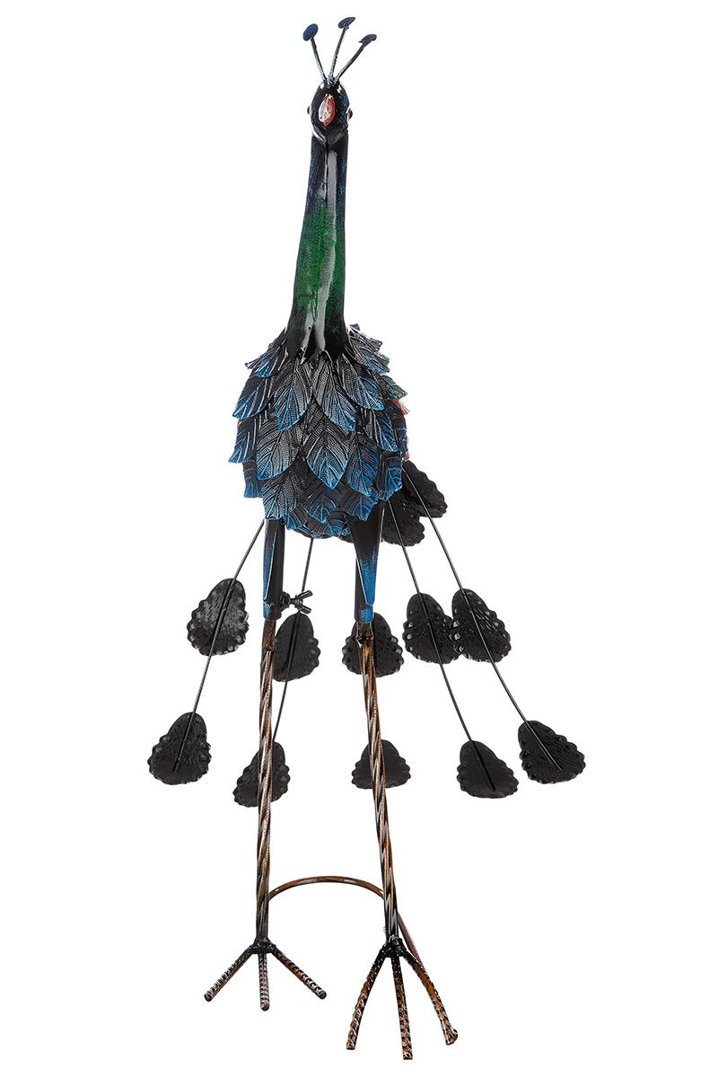 3tlg. Metall Pfau Set Gartendekoration blau/grün