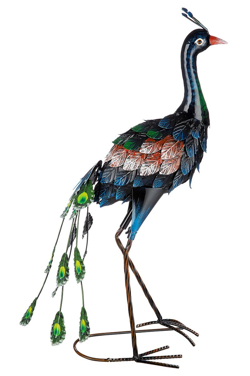 3tlg. Metall Pfau Set Gartendekoration blau/grün