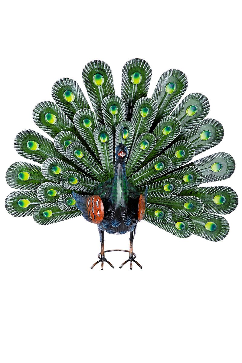 3tlg. Metall Pfau Set Gartendekoration blau/grün