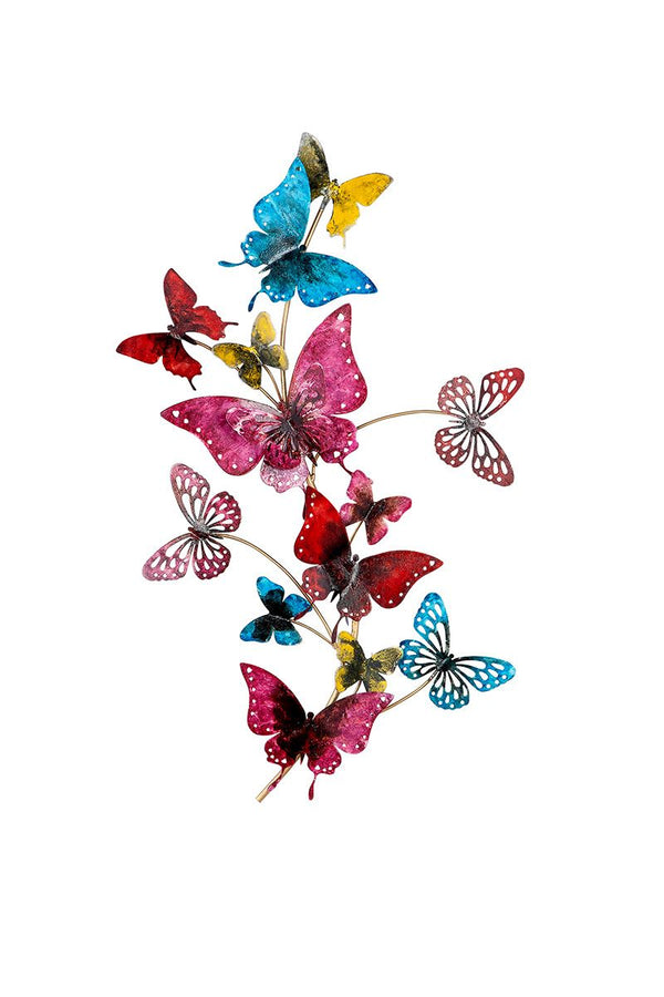 3D metalen wandreliëf "Butterflies" kleurrijk/goudkleurig glanzend/mat