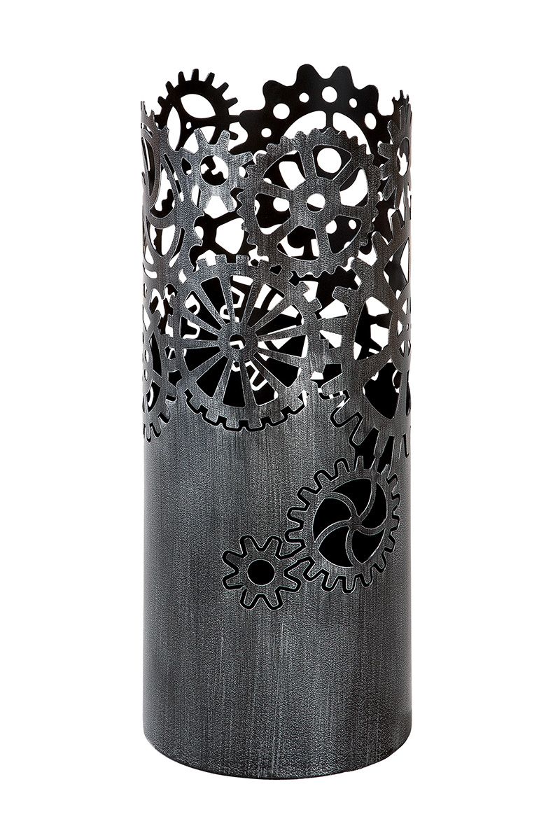 Umbrella stand 'gears' in antique silver, round - metal