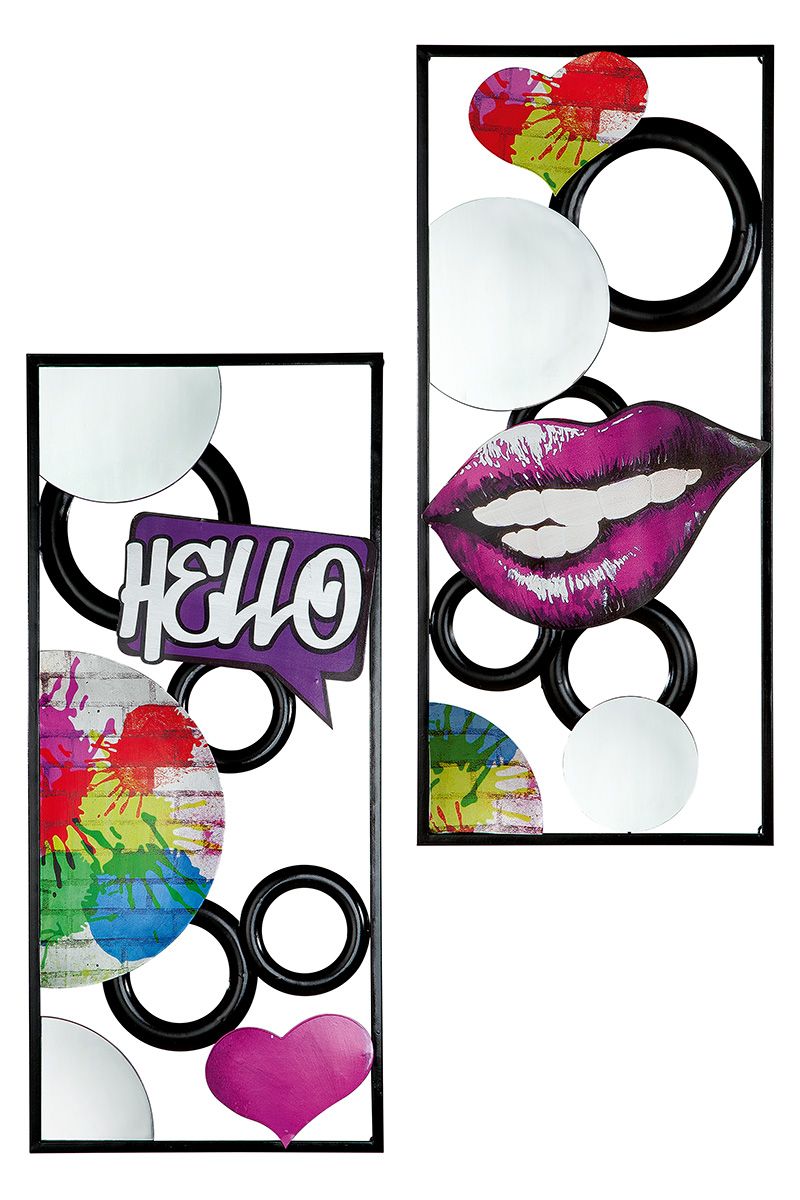 3D metal 2 parts Wall relief "Street Art" black/colored with mirror