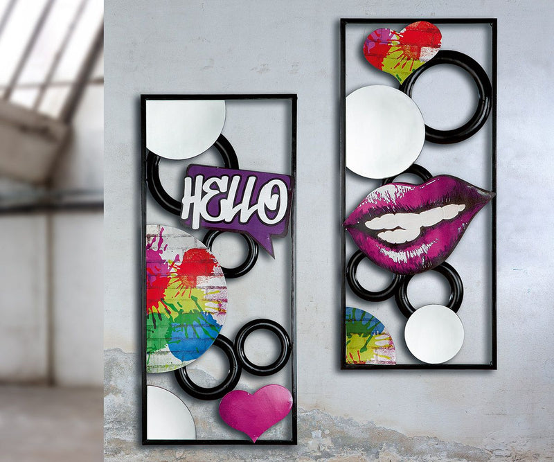 3D metal 2 parts Wall relief "Street Art" black/colored with mirror