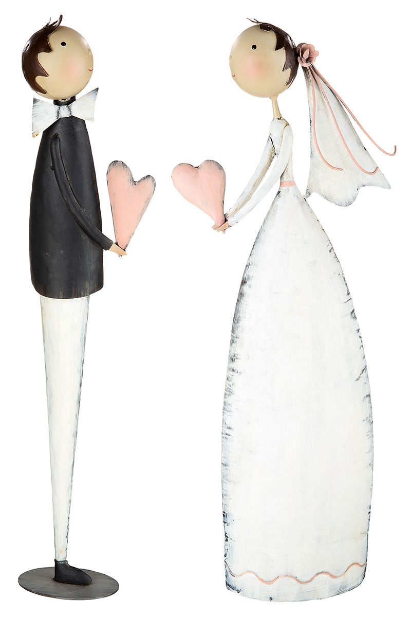 Antike Metall Figuren Braut und Bräutigam mit Herz Handgefertigt