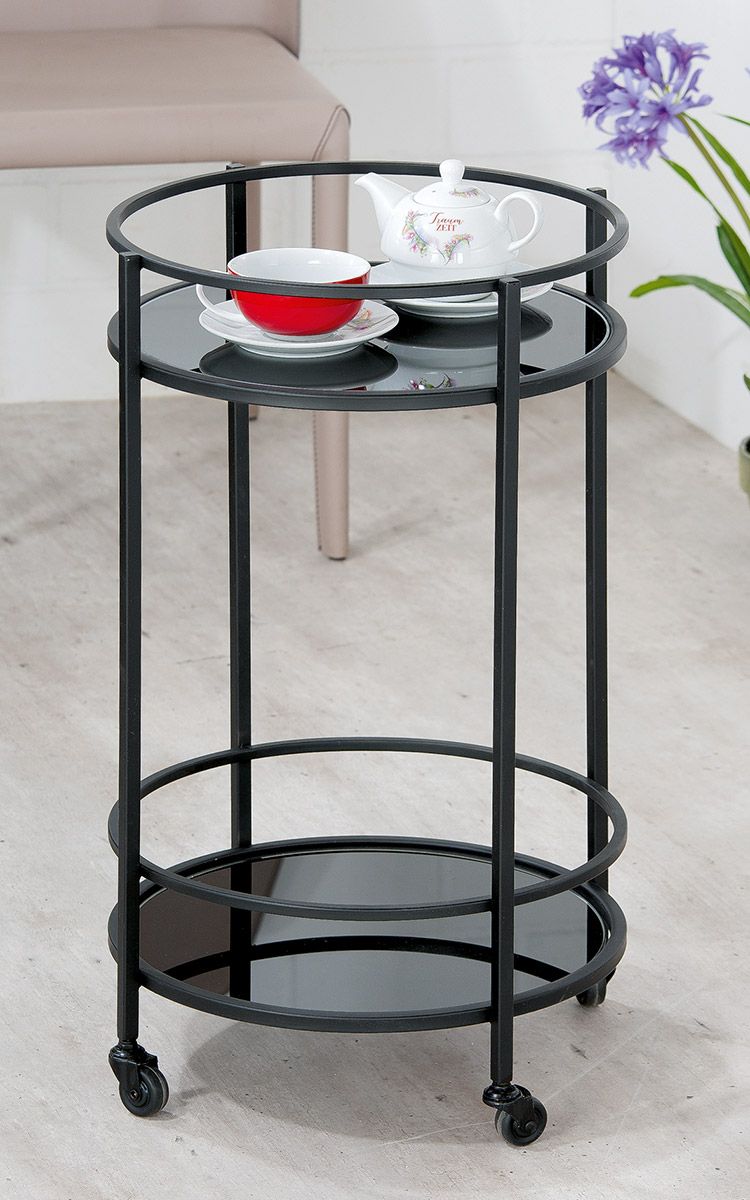 Metall Glas Servierwagen Straight schwarz Höhe 70cm