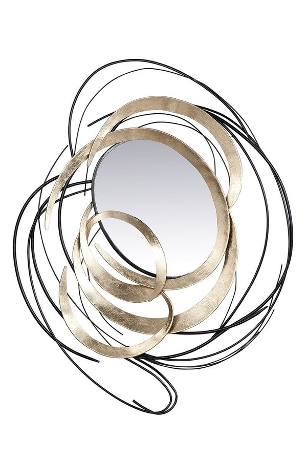 Metalen wanddecoratie elegant zwart/goud, met spiegelelement 115cm