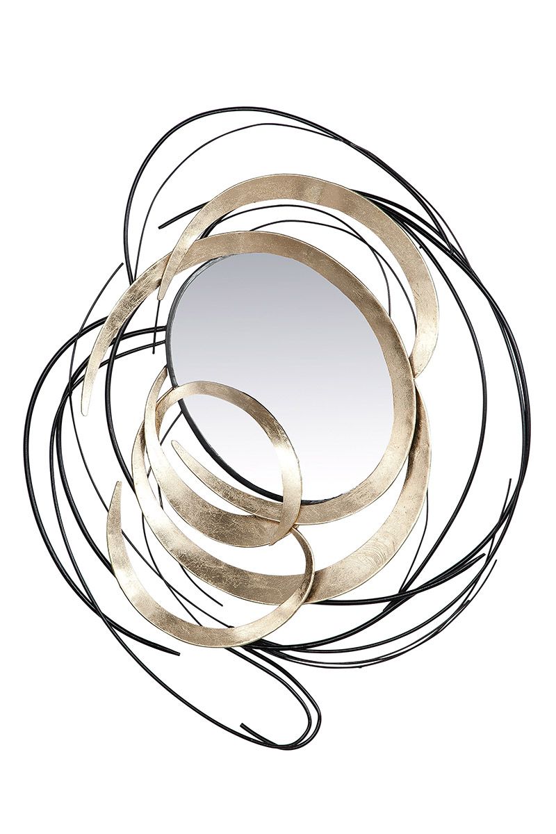 Metal wall decoration elegant black/gold, with mirror element 115cm