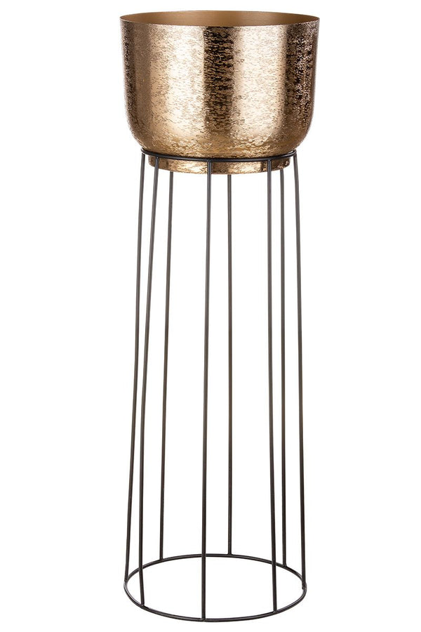 Alu Pflanzsäule Trento goldfarben mit Gestell aus Eisen Höhe 89cm