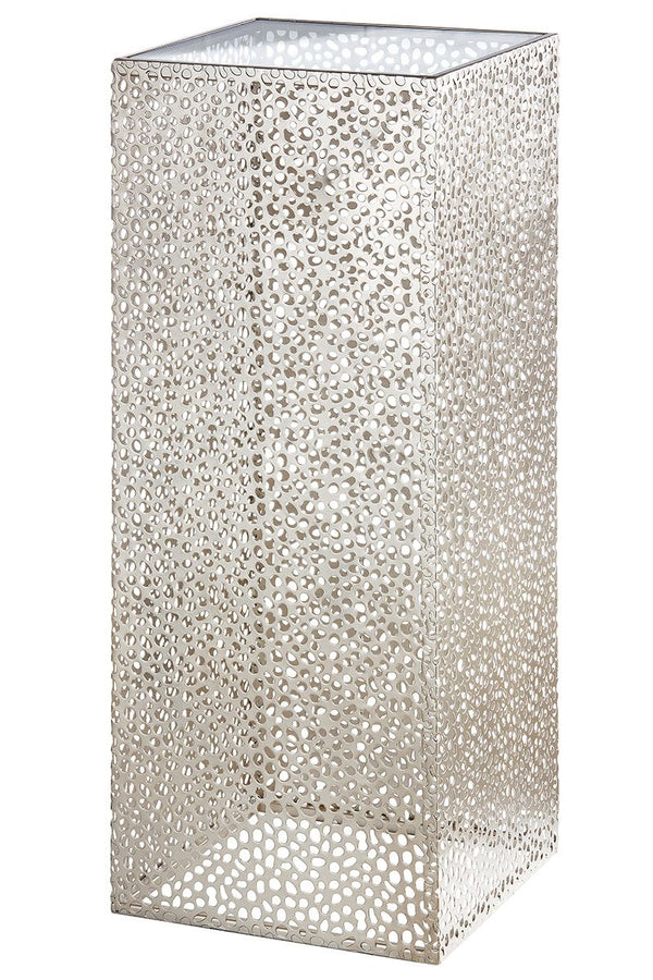 Metal column Chico in champagne color with glass top - stylish piece of furniture for modern interiors