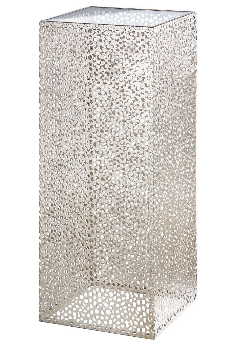 Metal column Chico in champagne color with glass top - stylish piece of furniture for modern interiors