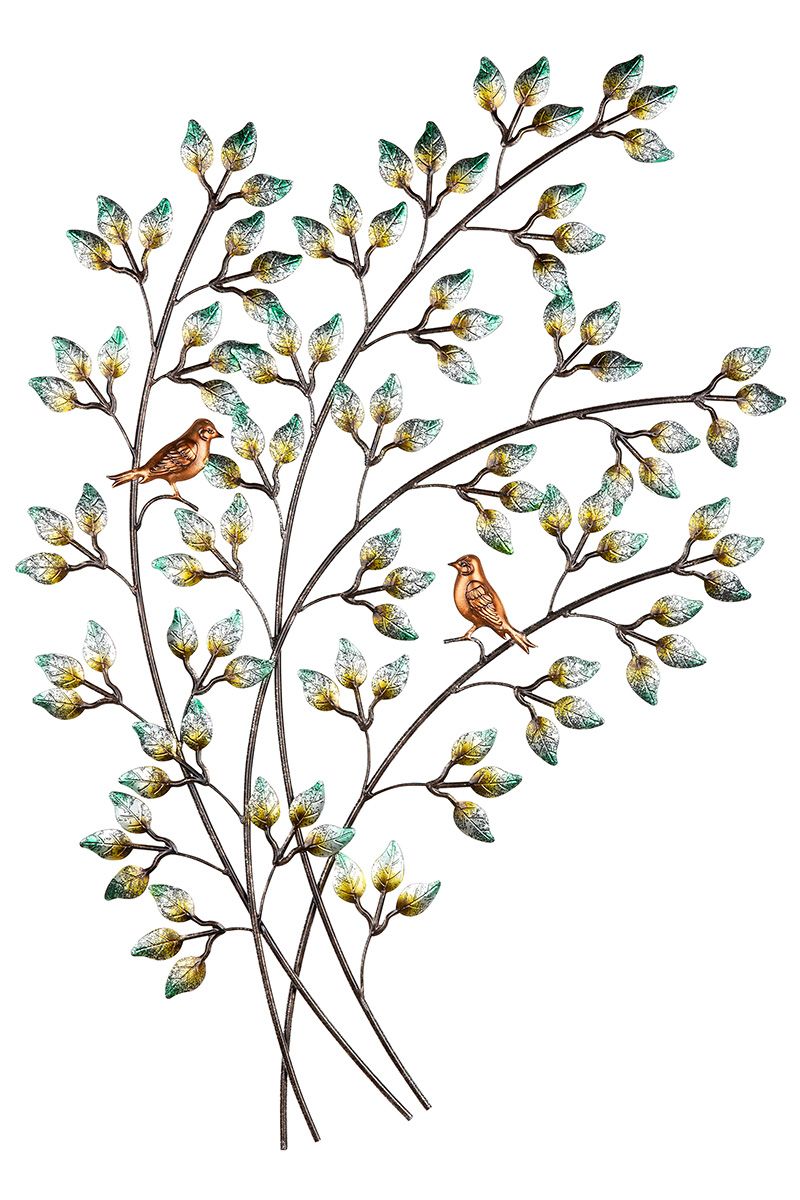 2tlg. Metall Wandrelief Wand Metall Bild Vögel im Baum