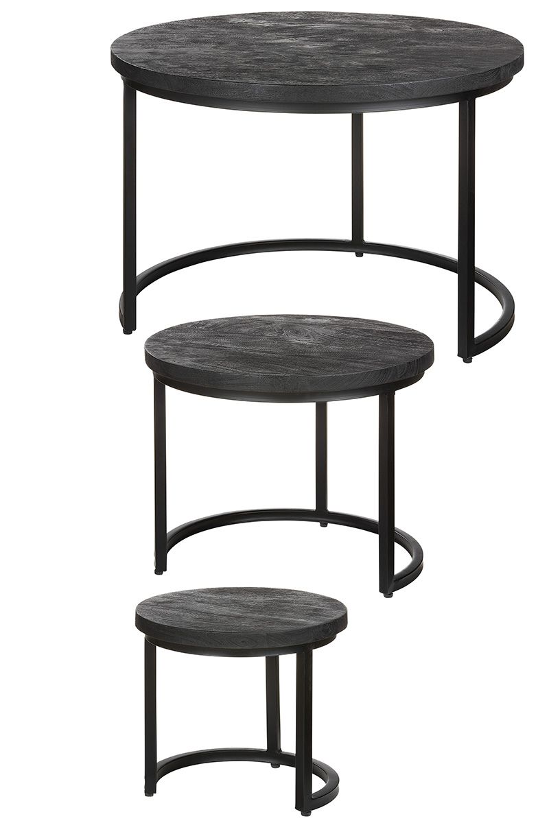 3er Tisch Set "Nero" - Handgefertigtes Set aus Mangoholz und Metall in schwarz für eine moderne und gemütliche Einrichtung