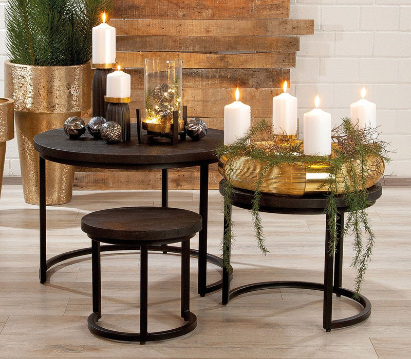 3er Tisch Set "Nero" - Handgefertigtes Set aus Mangoholz und Metall in schwarz für eine moderne und gemütliche Einrichtung