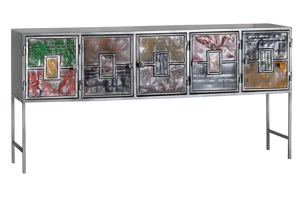 Handgefertigtes PopArt Sideboard aus Metall mit 5 bunten Fächern für modernes Wohnen