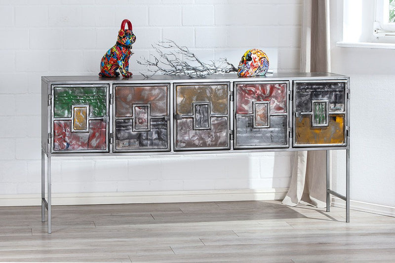 Handmade pop art sideboard made of metal with 5 colorful compartments for modern living 