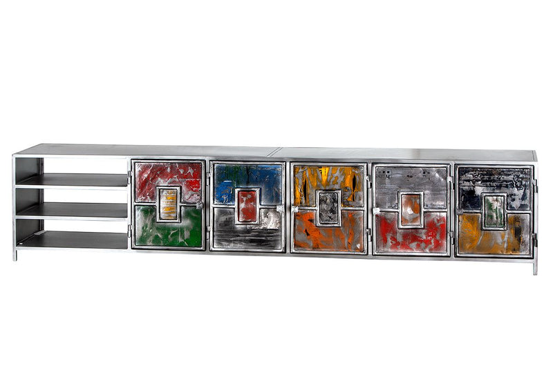 Metal Lowboard "PopArt" - Handcrafted street art design with colorful compartments and open shelves