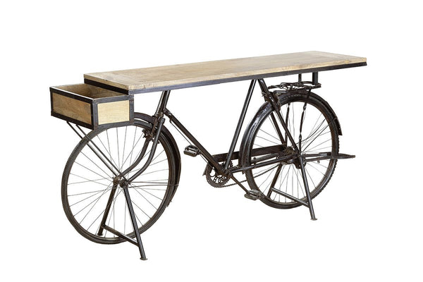 Fietsteller zwart metalen plank van mangohout breedte 183cm