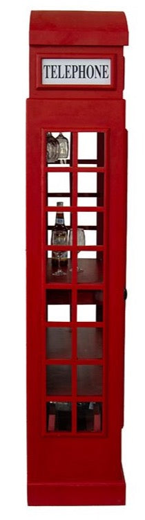 Houten Wijnrek "Telephone Booth" - Rood, Engels geïnspireerd ontwerp voor 10 flessen en glazen houder