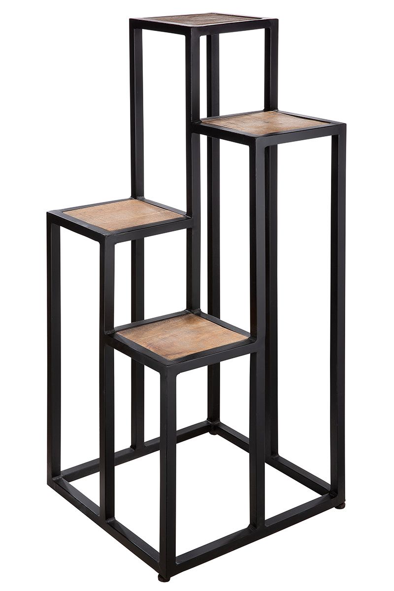 Handcrafted metal step pedestal with brown mango wood table tops - 4 step table pedestal for your home or office