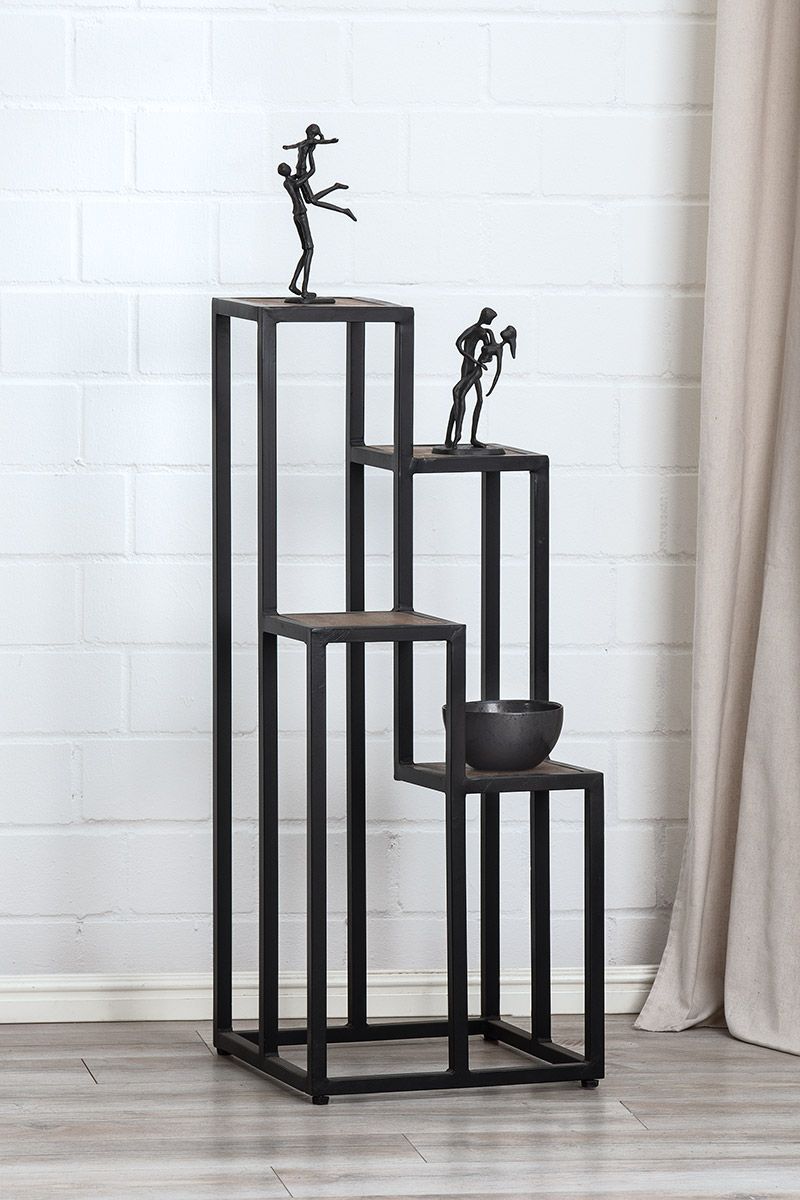Handgefertigte Metall Stufen Deko Säule mit braunen Tischplatten aus Mangoholz - 4 Stufen-Tischsäule für Ihr Zuhause oder Büro