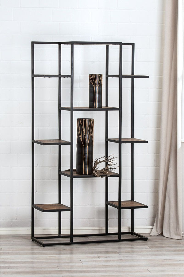 Zeitloses Metall Stufen-Regal mit handgefertigten Tischplatten aus braunem Mangoholz
