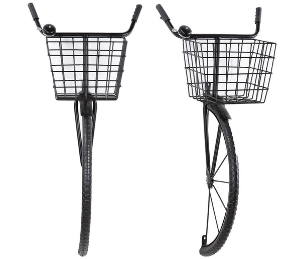 Metalen wandobject fiets zwart, met mandje en bel