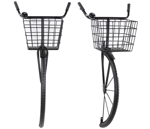 Metal wall object bike black, with basket and bell