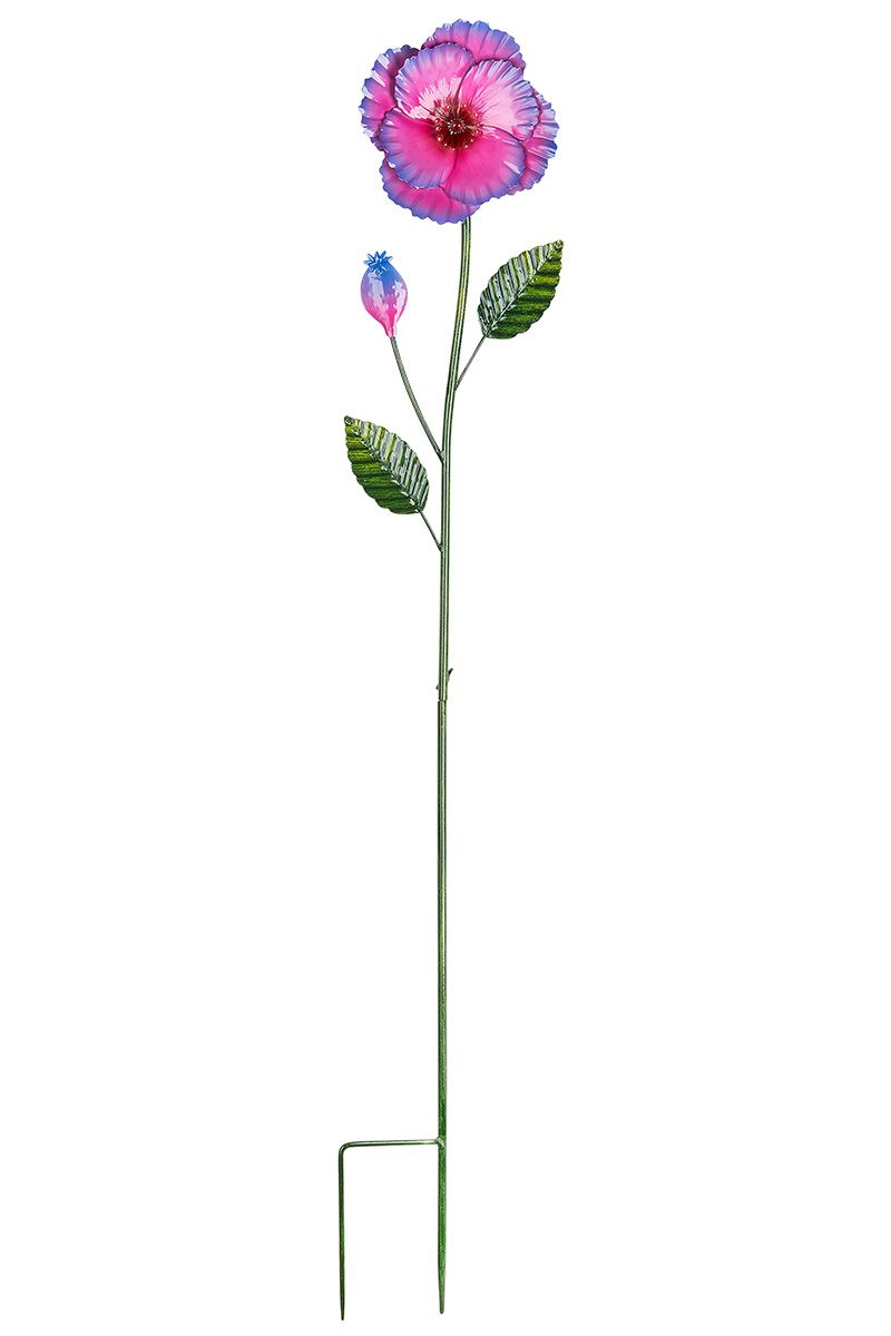 2er Set Metall Gartenstecker Blume in pink blau Höhe 105cm