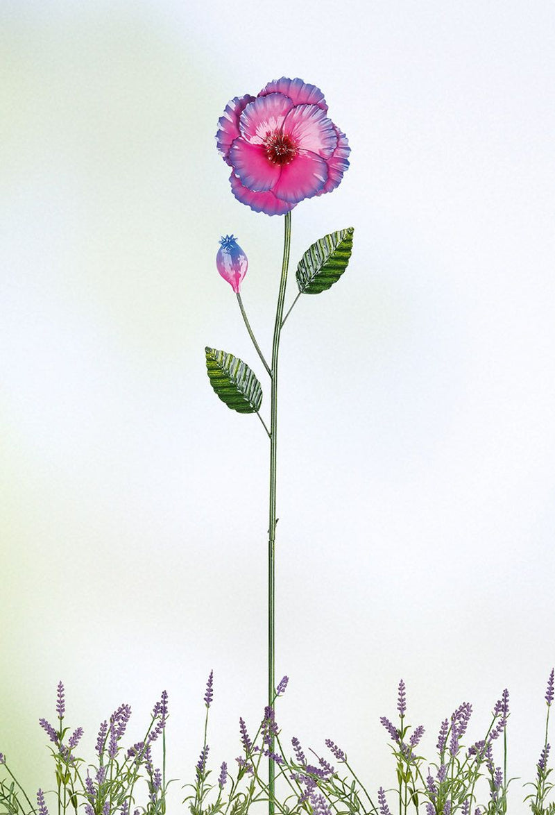 Set of 2 metal garden stakes flower in pink blue height 105cm