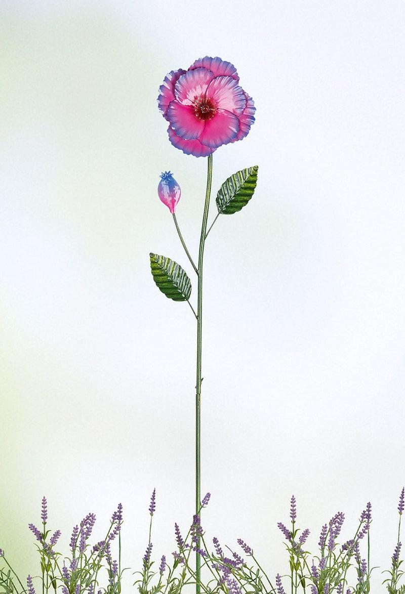 2er Set Metall Gartenstecker Blume in pink blau Höhe 105cm