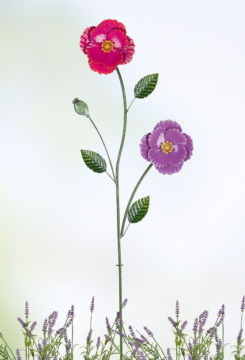2er Set Metall Gartenstecker Blume in pink und Lila Höhe 150cm