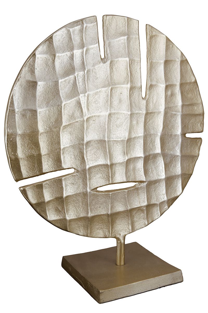 Quad Champagne colored checkered aluminum sculpture with cracks