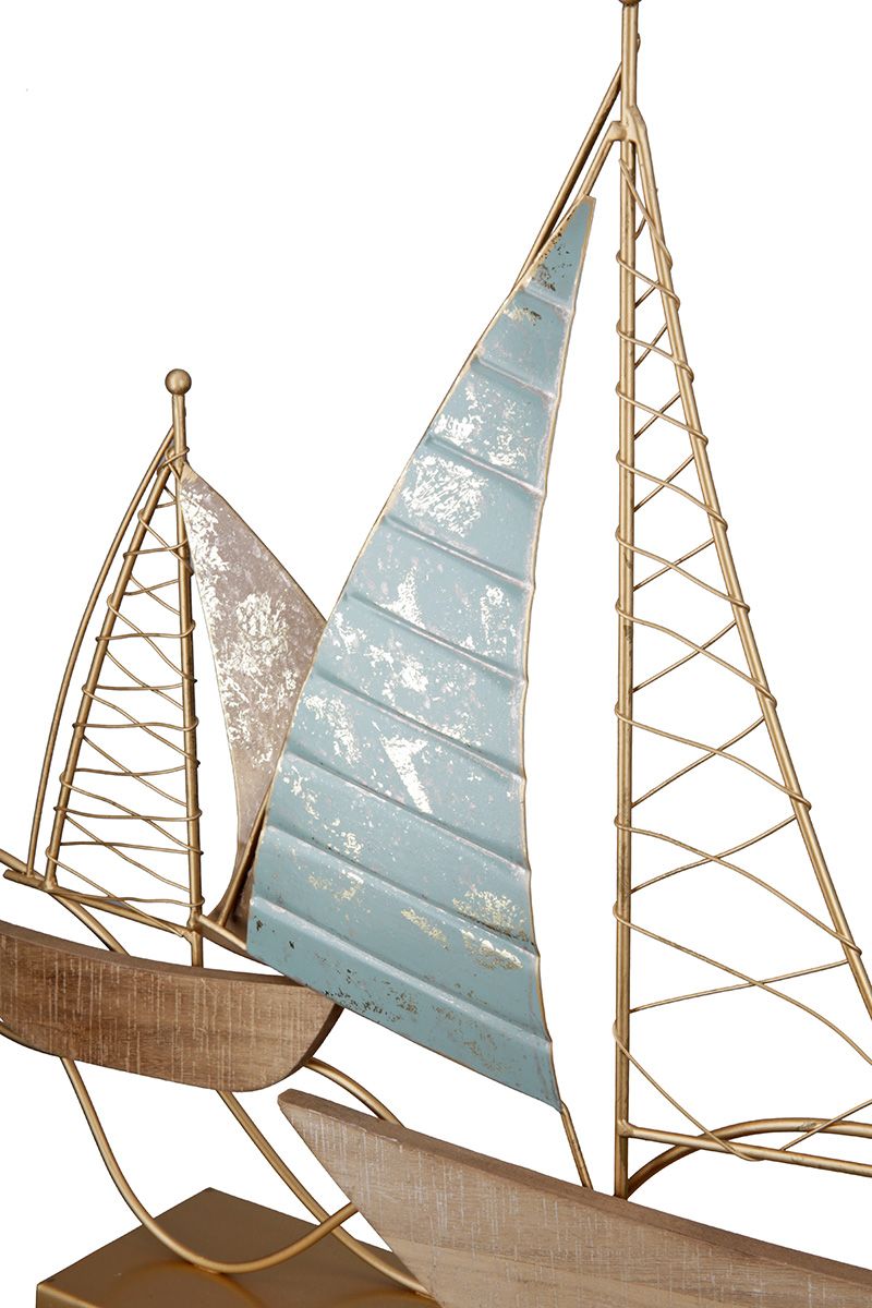 Metall Dekoobjekt "Segelboote" mit MDF-Elementen in türkis, naturfarben, bronze- und goldfarben