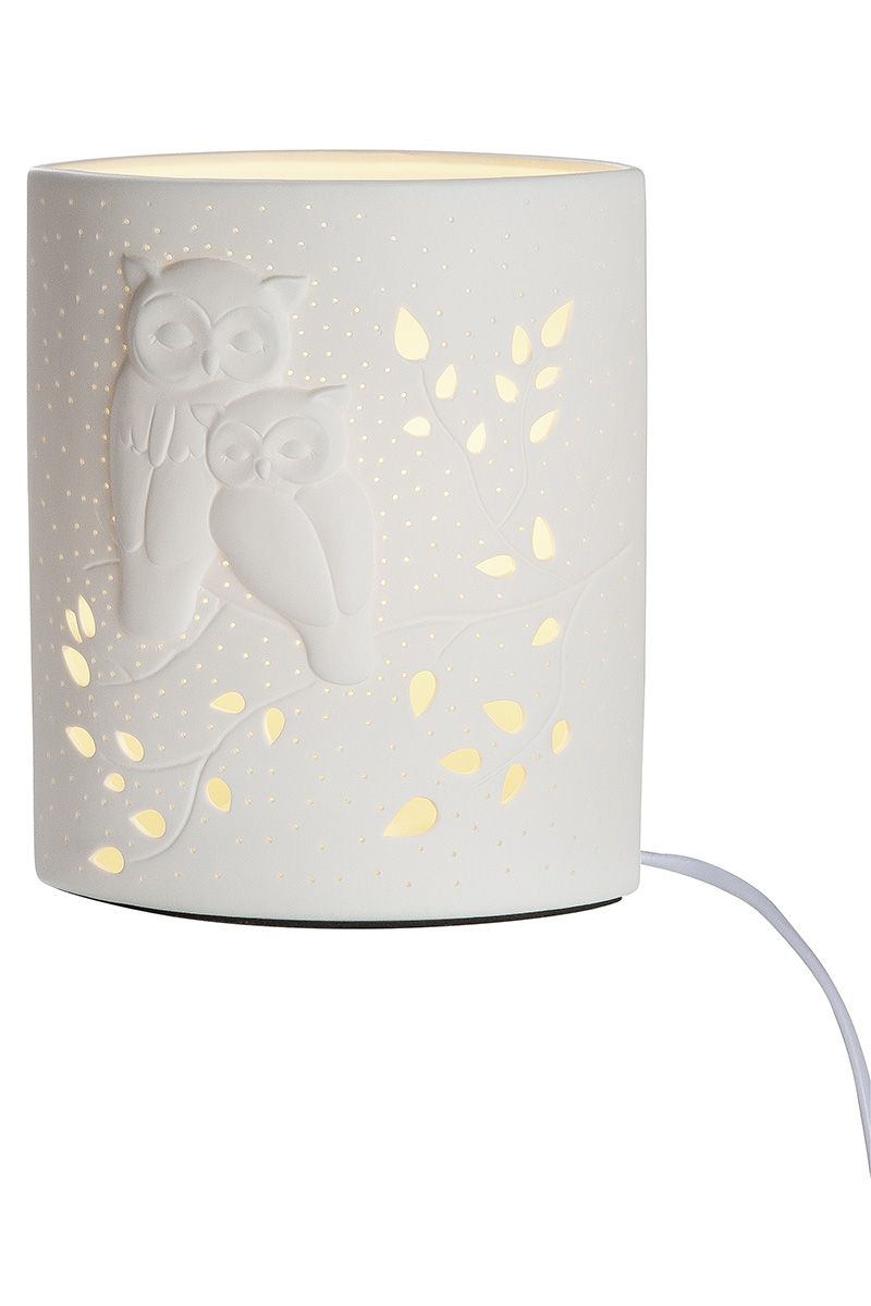 Porcelain lamp Ellipse pair of owls white height 20cm