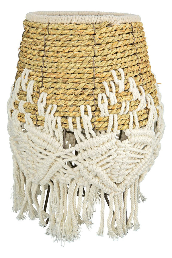 Decoratieve lantaarn "Bossa" op voet met macrame gaas en glazen inzet 33cm in diameter