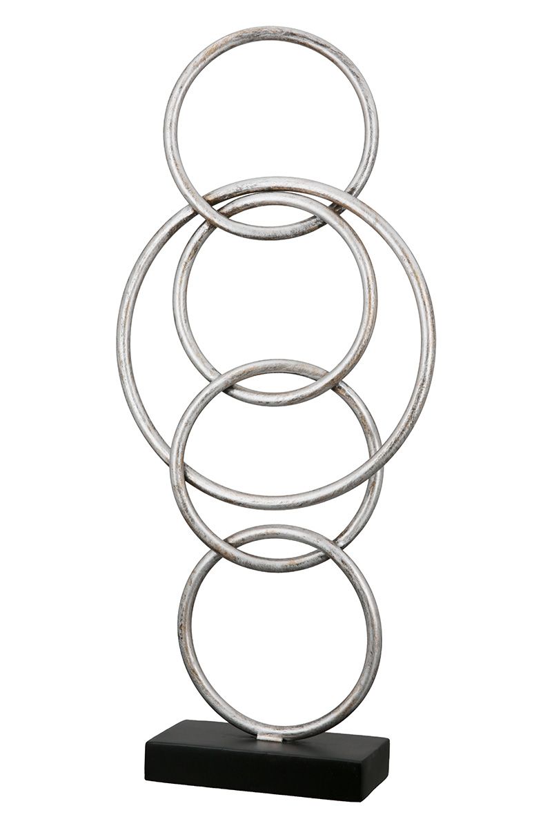 2er Set Metall Skulptur Combine Kreise antik silberfarben auf schwarzer Base Höhe 52cm