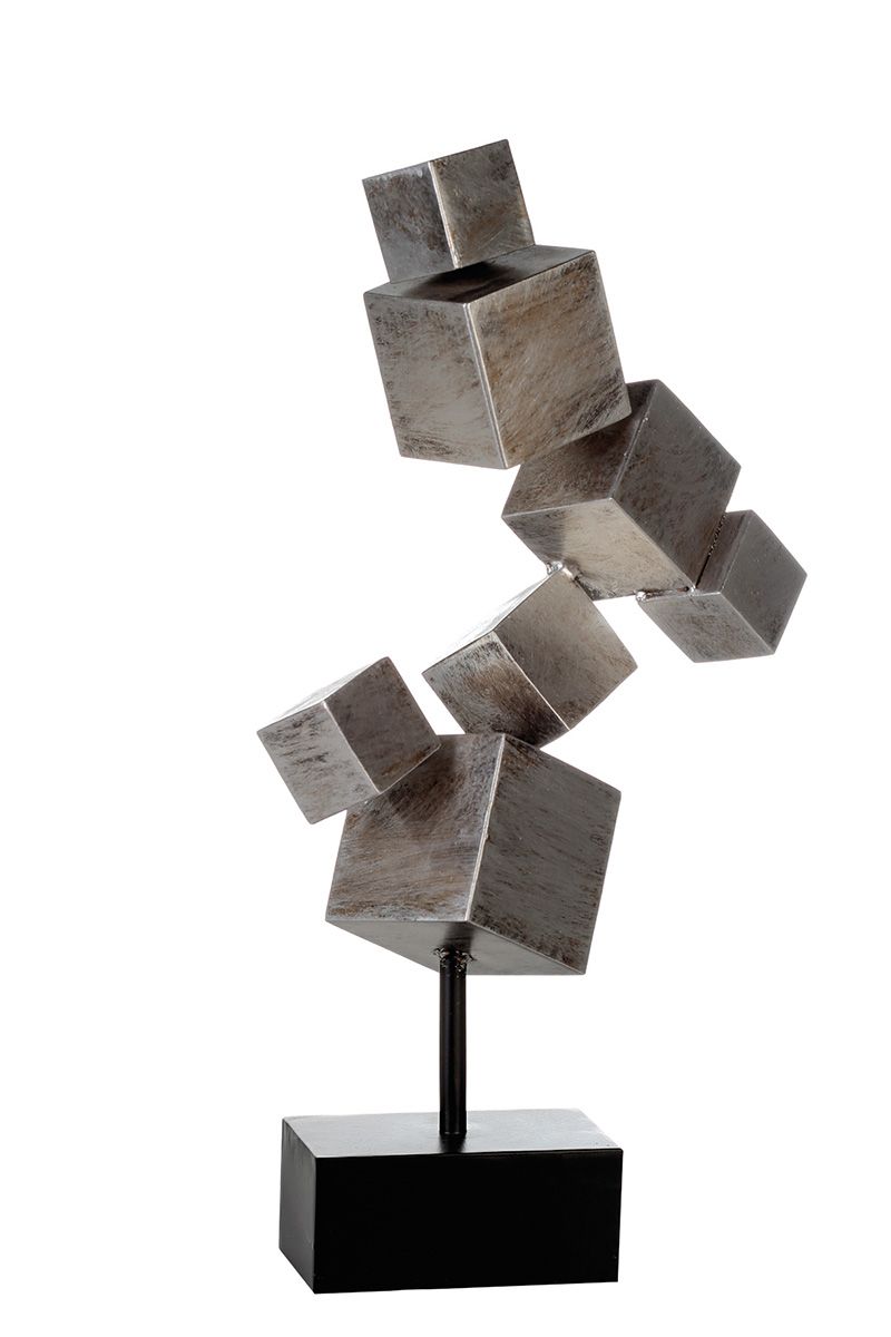 Handgefertigte Metallskulptur Cubes in Silberfarben mit Antik Finish