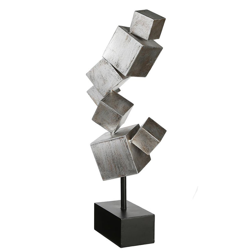 Handgefertigte Metallskulptur Cubes in Silberfarben mit Antik Finish