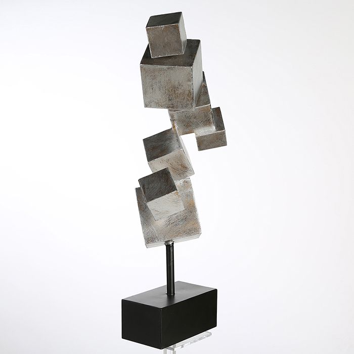 Handgefertigte Metallskulptur Cubes in Silberfarben mit Antik Finish