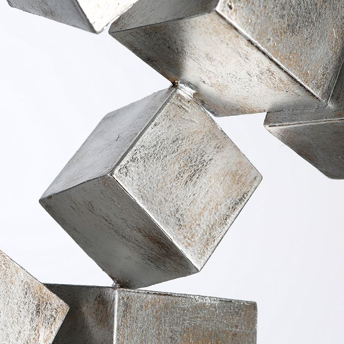 Handgefertigte Metallskulptur Cubes in Silberfarben mit Antik Finish