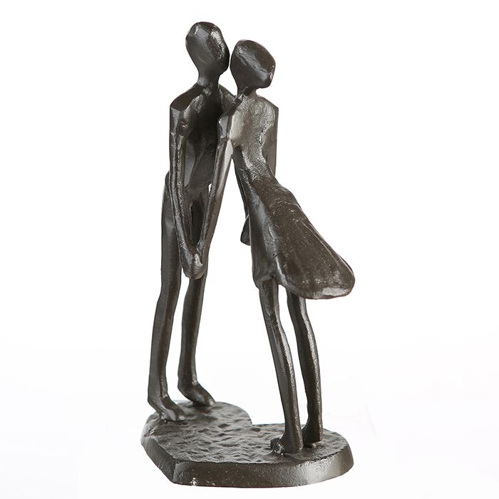 MF Design Skulptur > HERZSCHLAG < Eisen brüniert mit Spruchanhänger Höhe 15cm Liebe Herz Küssen Händehalten Geschenkideen Romantiker