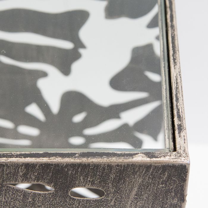 Säule "Flora" aus Metall brüniert mit klarer Glasplatte