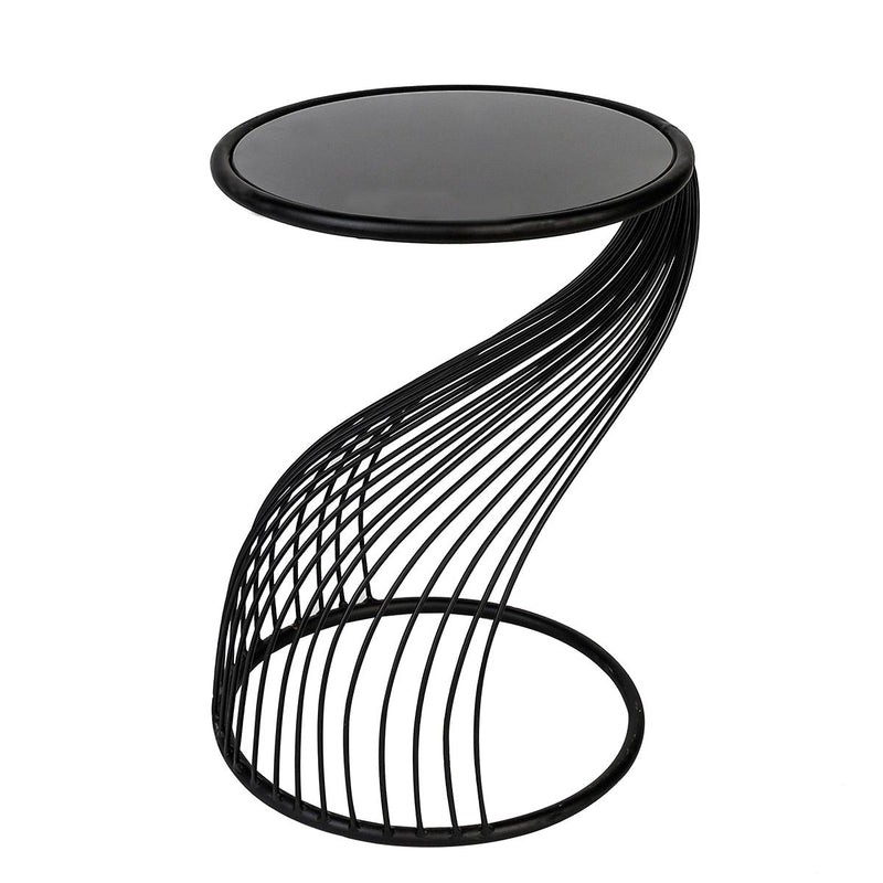 Metalen bijzettafel Ray zwart rond glas blad hoogte 54cm