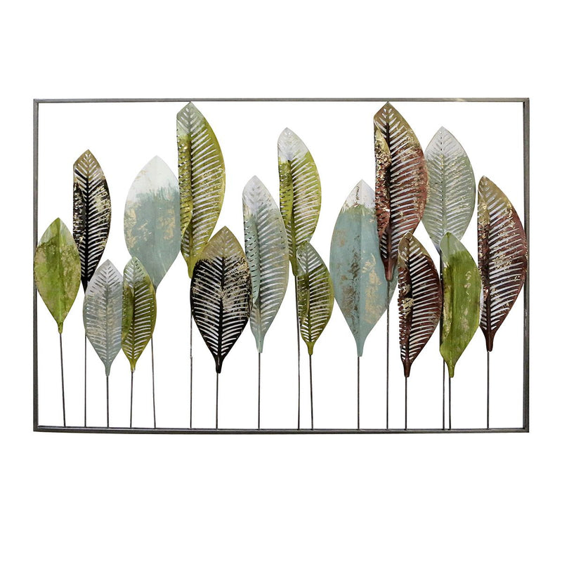 Metall Wandrelief "Palmleaf" - Handgefertigtes 3D-Wanddeko in Grün, Braun und Gold von Gilde