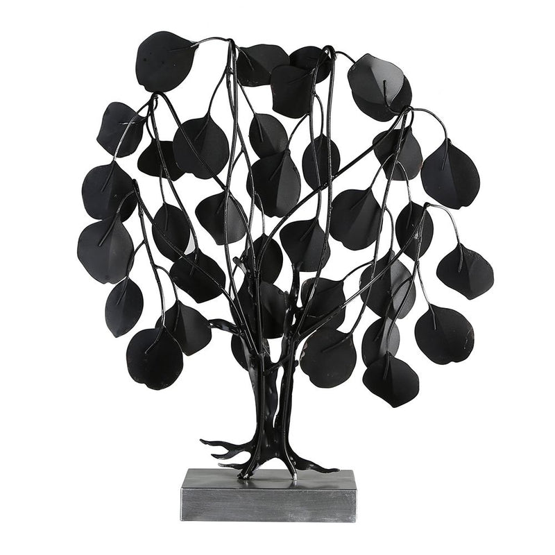Handgefertigtes Dekoobjekt 'Love Tree' – Metallbaum in Rot/Grau/Silber mit Blattobjekten | 45x13x51cm | Stilvolles Heimdekor